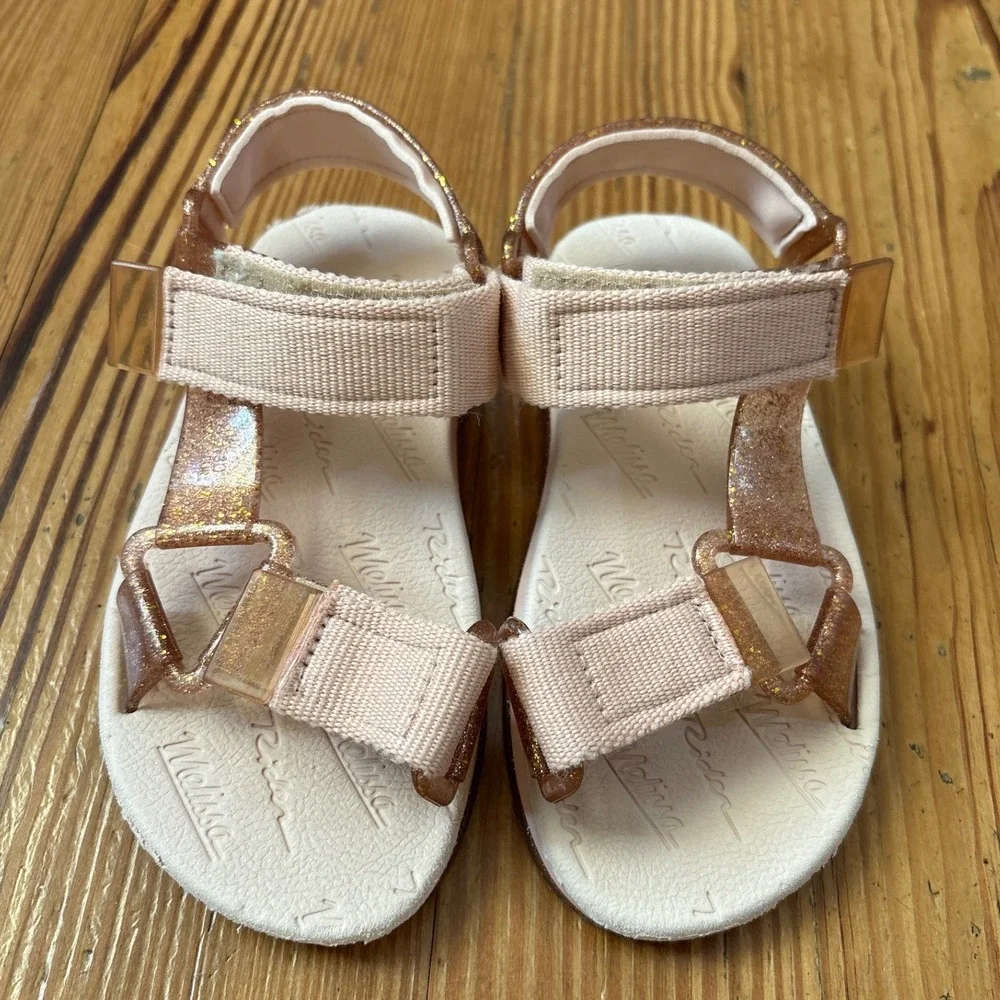 Mini Melissa Rider Papete Sandals Kids Rose Gold Glitter Sporty SIZE 12